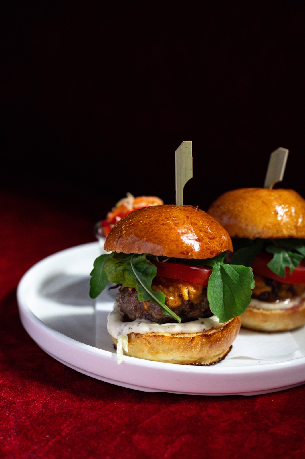 Black truffle sliders on brioche rolls